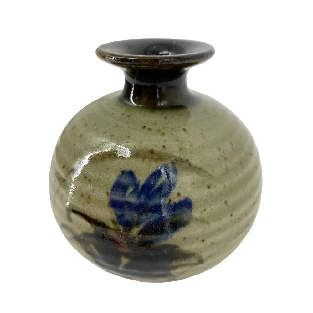 Stoneware Bud Vase Japanese Ribbed Jar Decor 5